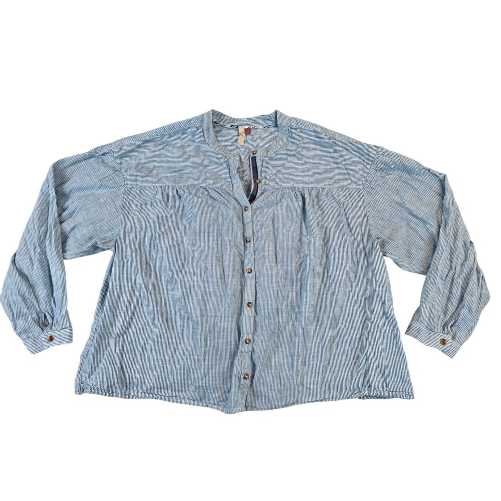 Pilcro Anthropologie Pinstripe Cotton Button Down Blouse Pleated Back sz 2X Boho
